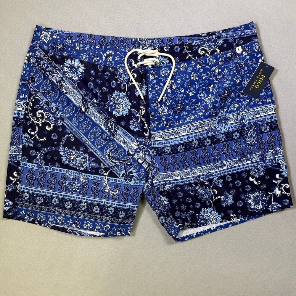 Polo Ralph Lauren Mens 7.5" Mesh-Lined Swim Trunks, Provencal Medallion 42 $98